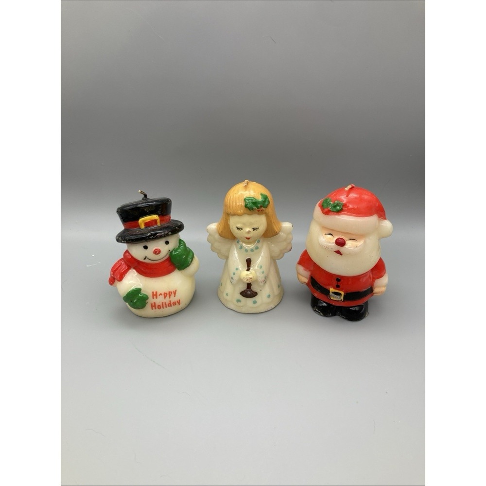 Vintage Christmas Candle Figurines Angel Frosty Snowman Santa Clause Novelty 3
